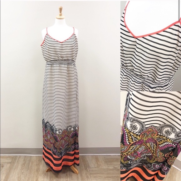 Black Cream Stripe Detailed Bottom Maxi Dress XL - Picture 1 of 8